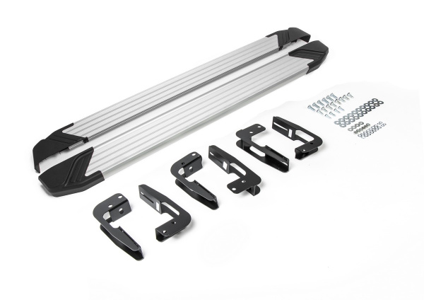 Фото Пороги алюминиевые Rival "Silver" для Mitsubishi Pajero IV 2006-2011-2014-