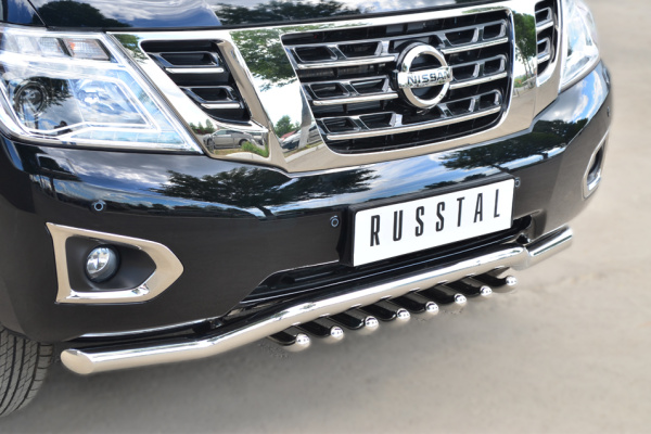 Фото Защита переднего бампера d63 (волна)+d42 (зубы) NISSAN Patrol 2014-