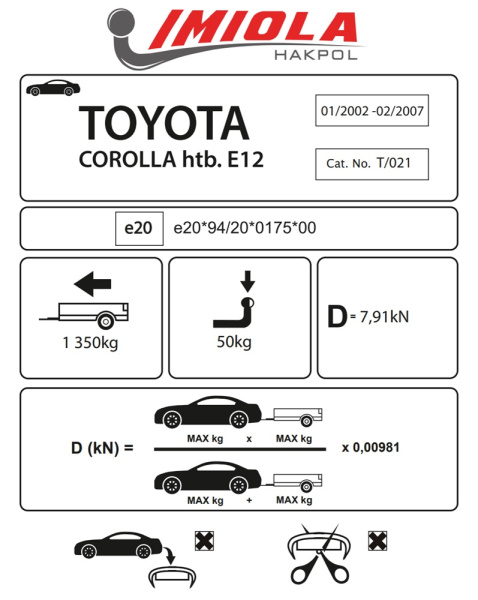 фото Фаркоп Imiola для Toyota Corolla хетчбек 2002-2007