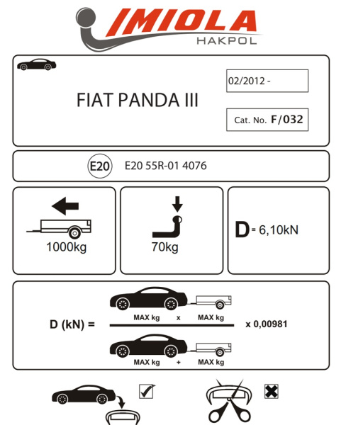 Фаркоп Imiola для FIAT Panda хетчбек 5 дверей 2012, Lancia Ypsilon 2011-
