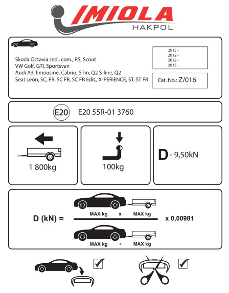 фото Фаркоп Imiola для Seat Leon хетчбек 3/5 дверей 2012-