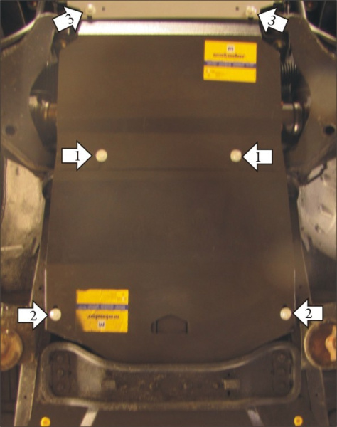 Фото Защита Motodor для картера, кпп и дифференциала передней оси (две части) Mitsubishi Pajero Sport (акпп) (2008-2011)