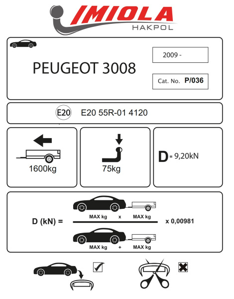фото Фаркоп Imiola для Peugeot 3008 I (2009-2016)