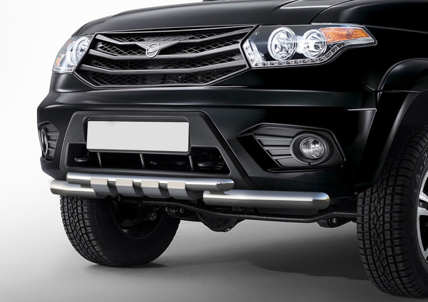 Фото Защита переднего бампера d76+d57 с профильной защитой картера Uaz Patriot 2014-2016-