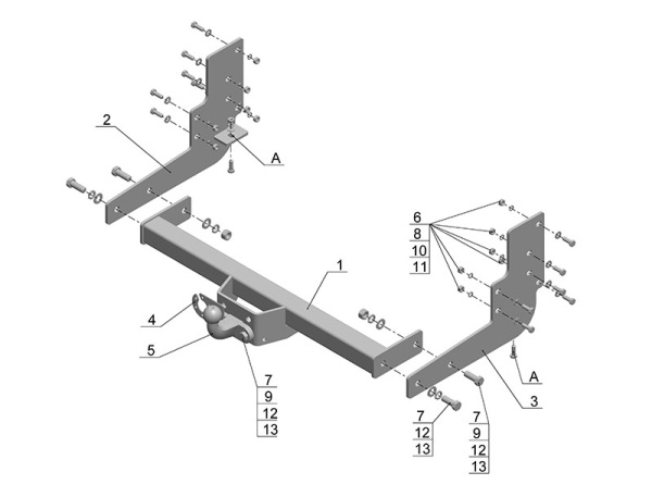 Фото фаркопа для Фаркоп AvtoS для ГАЗ NEXT A22R22, NEXT A22R32 (Удлиненная база) без отбойного бруса Грузовик 2013-