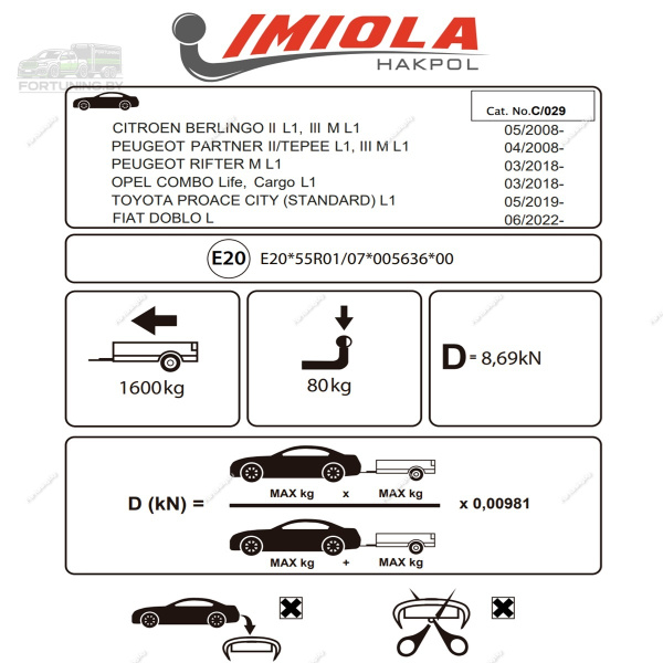 Фаркоп Imiola для Fiat Doblo III (2022-) L