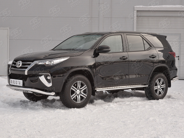 Фото Защита переднего бампера d63 волна с надписью TOYOTA FORTUNER 2017-