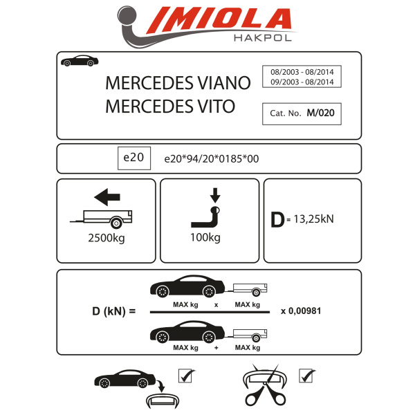 фото Фаркоп Imiola для Mercedes Vito w639 2004-2014 (исключая авто с парктроником)