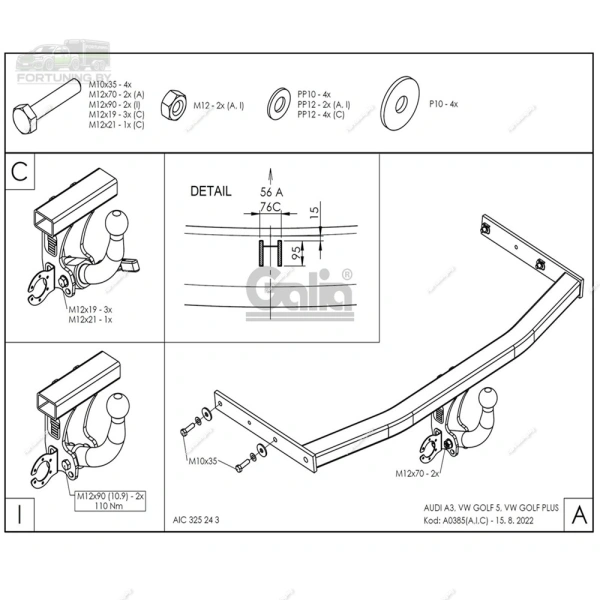 фото Фаркоп Galia (Словакия) «быстросъемный» для Volkswagen Golf VI (2008-2012) «хэтчбек 3/5 дверей»
