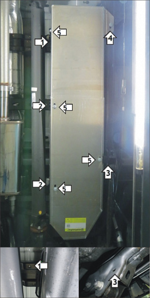 Фото Защита топливного бака алюминиевая Мотодор Dodge Ram 1500 2015-2018 (с топливным баком 120 л.)