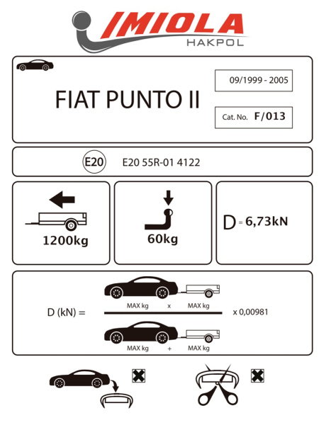 Фаркоп Imiola для Fiat Punto II 09/99-