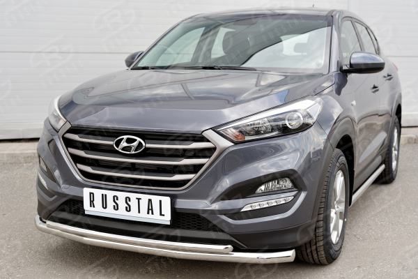 Фото Защита переднего бампера Ф63 секция-Ф42 дуга HYUNDAI Tucson 2015-2017