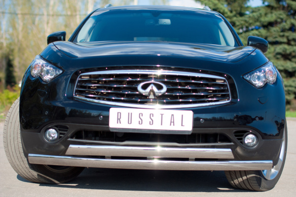 Фото Защита переднего бампера d75*42/75*42 овал INFINITI FX 37-QX70 2010-