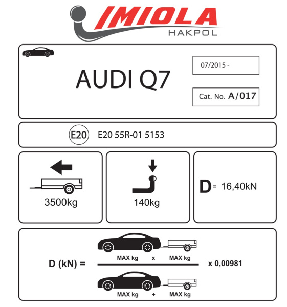Фаркоп Imiola для Audi Q7 2015-