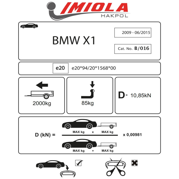 Фаркоп Imiola для BMW X1 E84 (2009-2015), кроме M-Pakiet