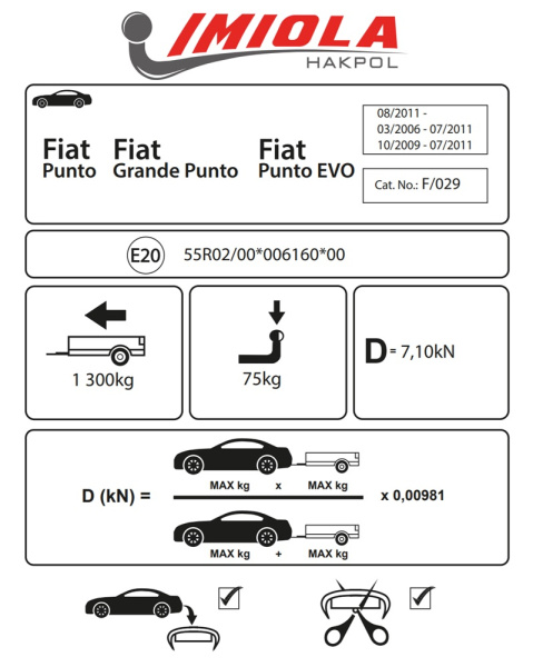Фаркоп Imiola для Fiat Punto Evo III (2009-2012)