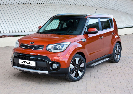 Пороги алюминиевые Rival "Bmw-Style" для Kia Soul 2017-