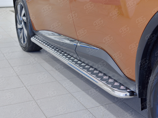 Фото Пороги труба d42 С листом (лист алюм, проф. нерж)(вариант 1) NISSAN MURANO 2016