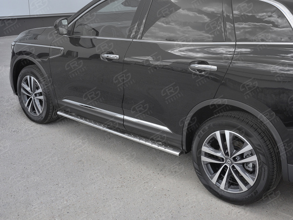 Фото Пороги труба 75х42 овал с проступью RENAULT KOLEOS 2017-