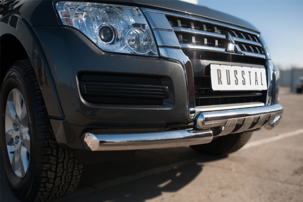 Фото Защита переднего бампера d76 (дуга) d76х2 (дуга)+клыки MITSUBISHI Pajero 4 2014-