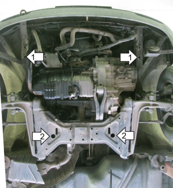 Фото Защита Motodor для картера и кпп Volkswagen Transporter T4 (2WD, Мкпп) (2001-2003) (на пыльнике необходимо проделывать пазы под кронштейны)