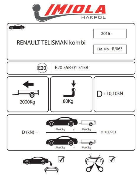 фото Фаркоп IMIOLA для Renault Talisman I универсал (2015-)