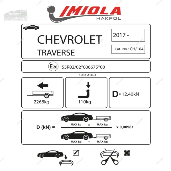 Фаркоп Imiola (Польша) «быстросъемный под квадрат» для Chevrolet Traverse II (2017-2024)