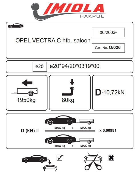 фото Фаркоп Imiola для Opel Vectra C хетчбек/седан 2002-2008