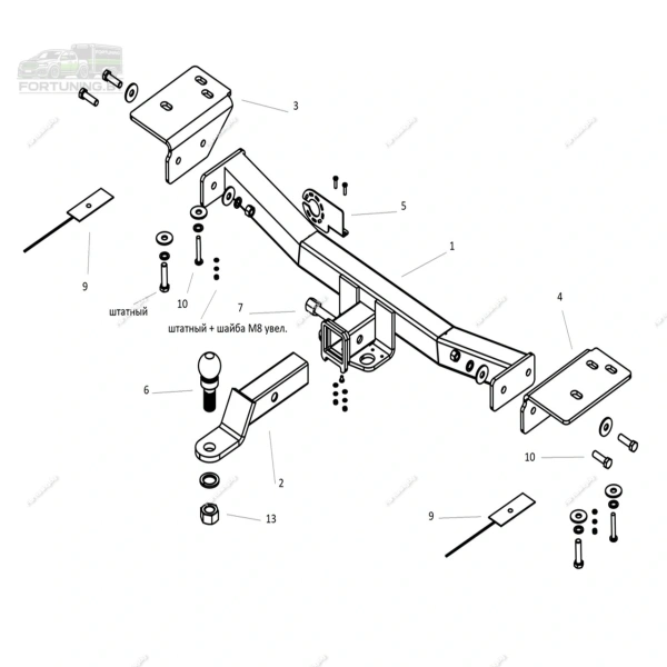 Фаркоп Bizon (Россия) «быстросъемный под квадрат» для Ford Explorer VI (2019-)