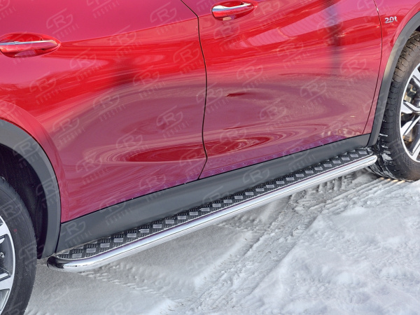 Фото Пороги труба d42 С листом (лист алюм, проф. нерж)(вариант 1) INFINITI QX30 2016