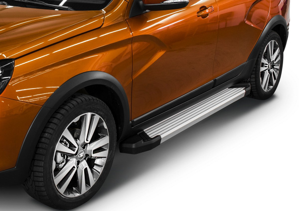 Фото Пороги алюминиевые Rival "Silver" для Lada Vesta SW Cross 2017-