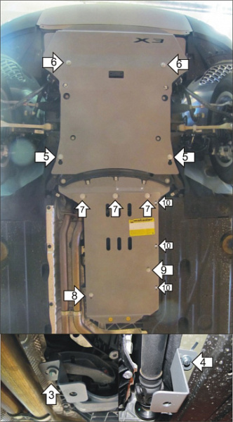 Фото Защита алюминиевая Мотодор BMW X3 (f25) 2010-2014 (двигателя, КПП, радиатора, разд. коробки)
