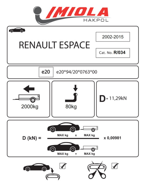 фото Фаркоп Imiola для Renault Espace 2002-2014