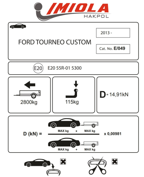 Фаркоп Imiola для Ford Transit Custom фургон, микроавтобус 2012-