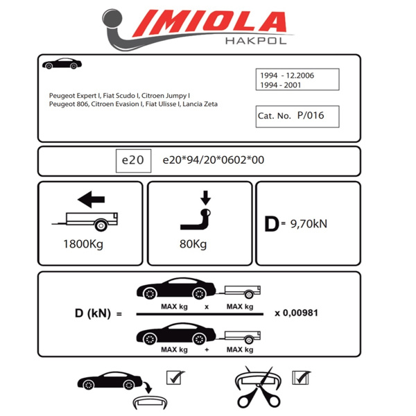 Фаркоп Imiola для Citroen Evasion 1994-2001