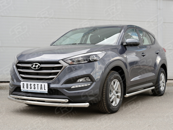 Фото Защита переднего бампера Ф63 дуга-Ф42 дуга HYUNDAI Tucson 2015-2017