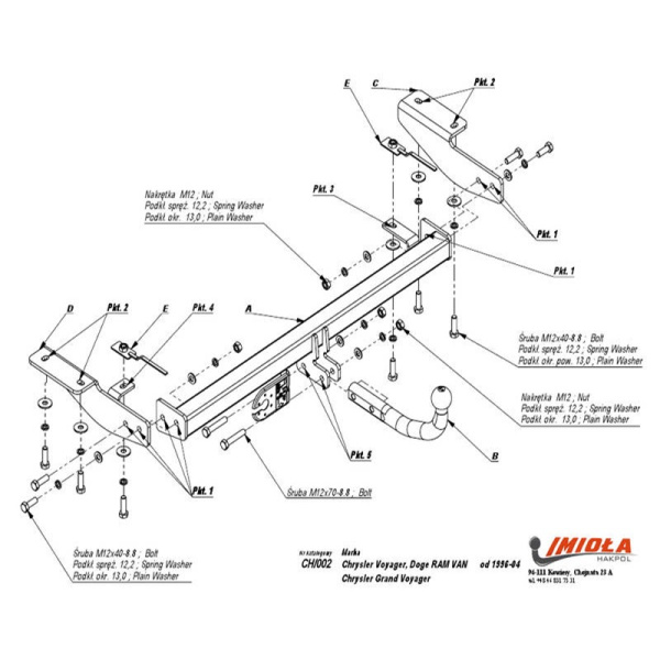Фаркоп Imiola для Chrysler Town & Country III (1995-2000)