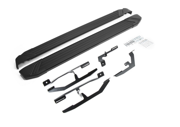 Фото Пороги алюминиевые Rival "Black" для Kia Soul 2017-