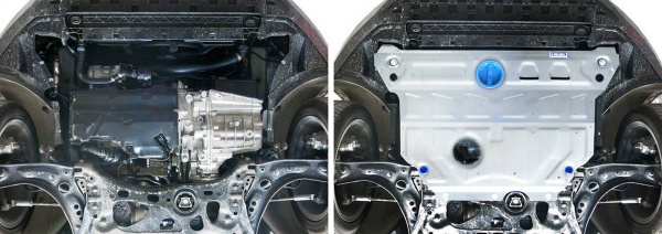 Фото Защита картера и КПП Rival (увеличенная) для Skoda Octavia (с Webasto) 2013-2017/Octavia 2017-н.в., алюминий 4 мм, с крепежом, 333.5114.1