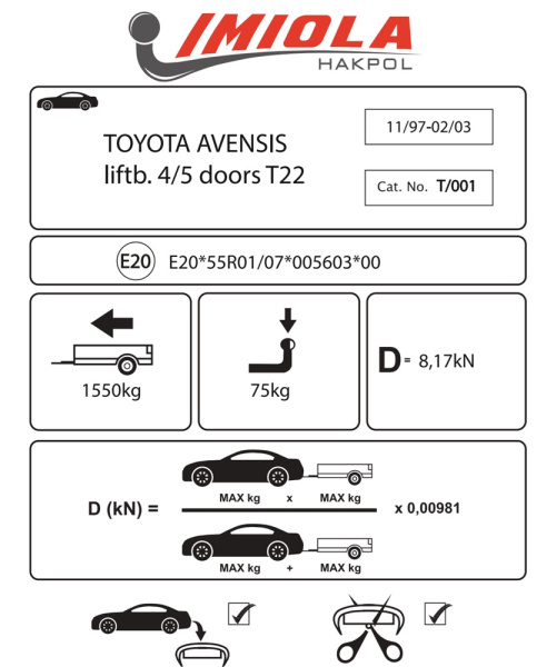 фото Фаркоп Imiola для Toyota Avensis лифтбек/седан T22 1998-2002