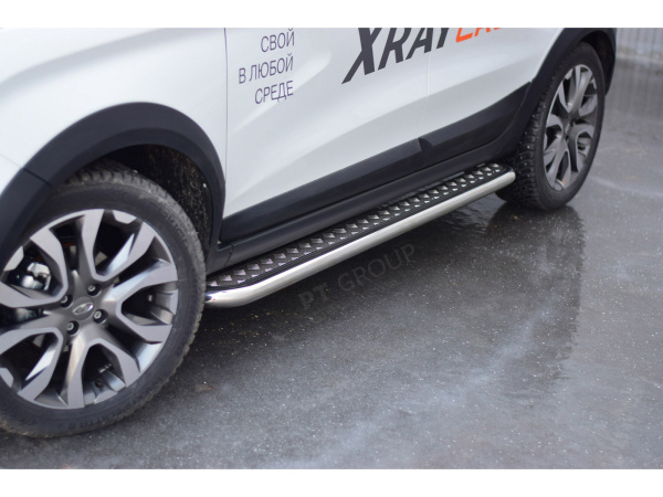Фото Защита порогов с алюминиевым листом Лада Иксрей Кросс d 51 мм