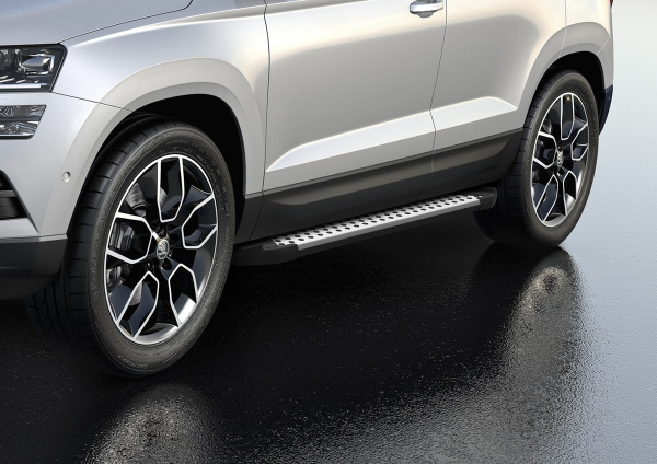 Фото Пороги алюминиевые Rival "Bmw-Style круги" для Skoda Karoq 2020-н.в.