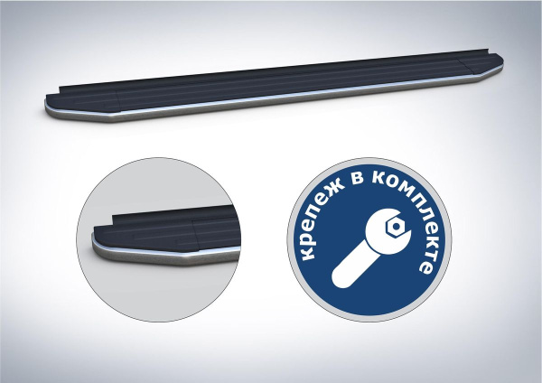 Фото Пороги алюминиевые Rival "Premium" для Mitsubishi L200 2006-2015-