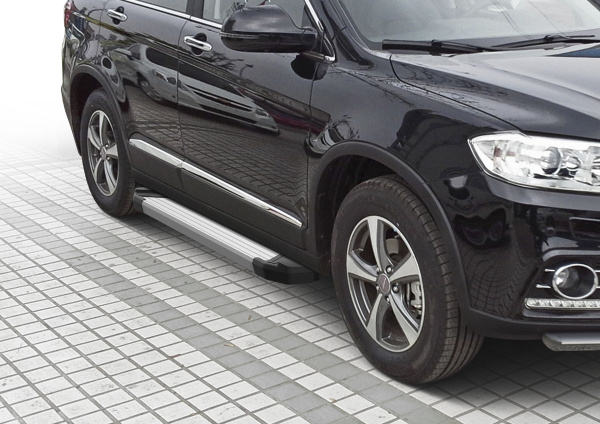 Фото Пороги алюминиевые Rival "Silver" для Haval H6 2014-