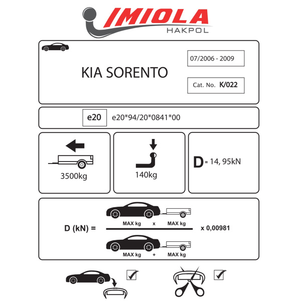 фото Фаркоп Imiola для Kia Sorento 2006-2009