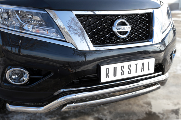 Фото Защита переднего бампера d63 (волна) d75х42 (дуга) NISSAN Pathfinder 2014-