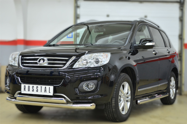 Фото Пороги труба d76 с накладкой (вариант 3) GREAT WALL Hover H6 2012-2013