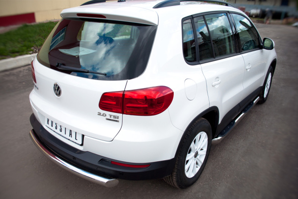 Фото Пороги труба d76 с накладками (вариант 1) VOLKSWAGEN Tiguan Track & Field 2011-2016