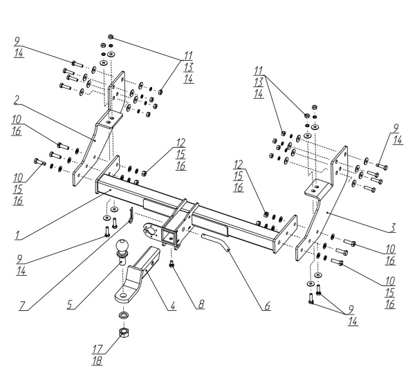 Фото фаркопа для Фаркоп BERG для ГАЗ Газель Next «ЦМФ» (2013-), "включая удлиненную версию, быстросъемный" 