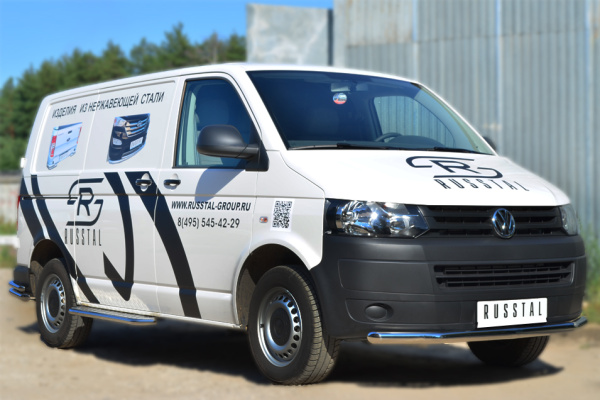 Фото Пороги труба d42 с листом (лист алюм,проф.нерж)(1) VOLKSWAGEN Multivan-Caravelle 2010-2015